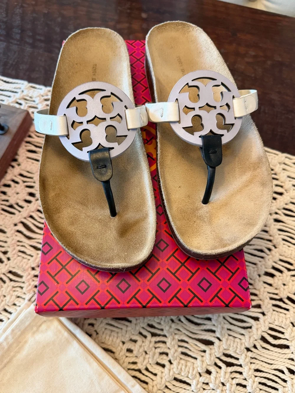 Tory Burch Miller Cloud Sandals in Spring Lavender/Perfect Black - Size 8.5